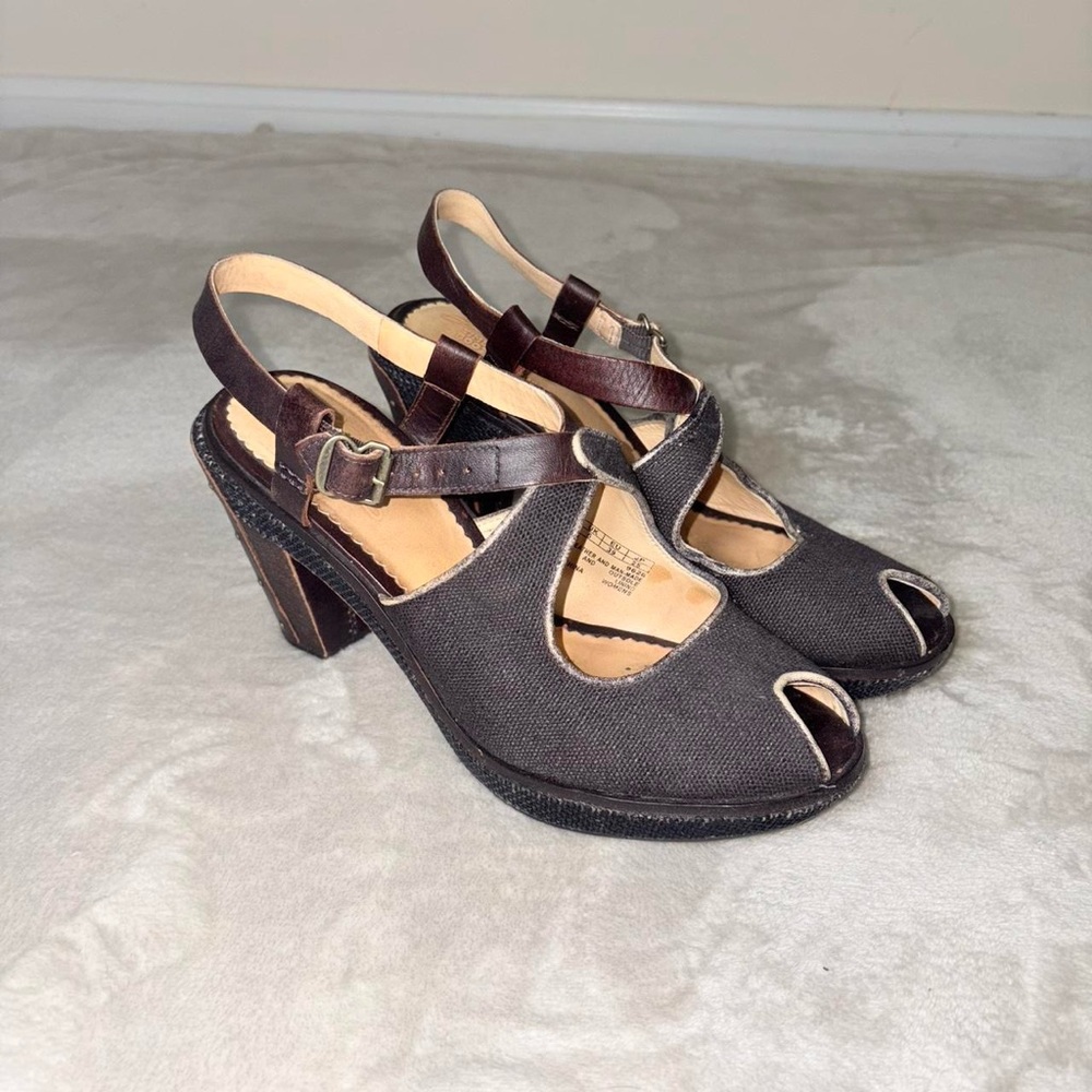 Timberland black and brown ‘marge’ open canvas sandal heels